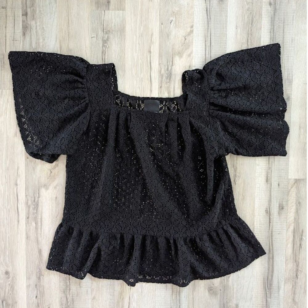 Anna Sui Black Eyelet Top